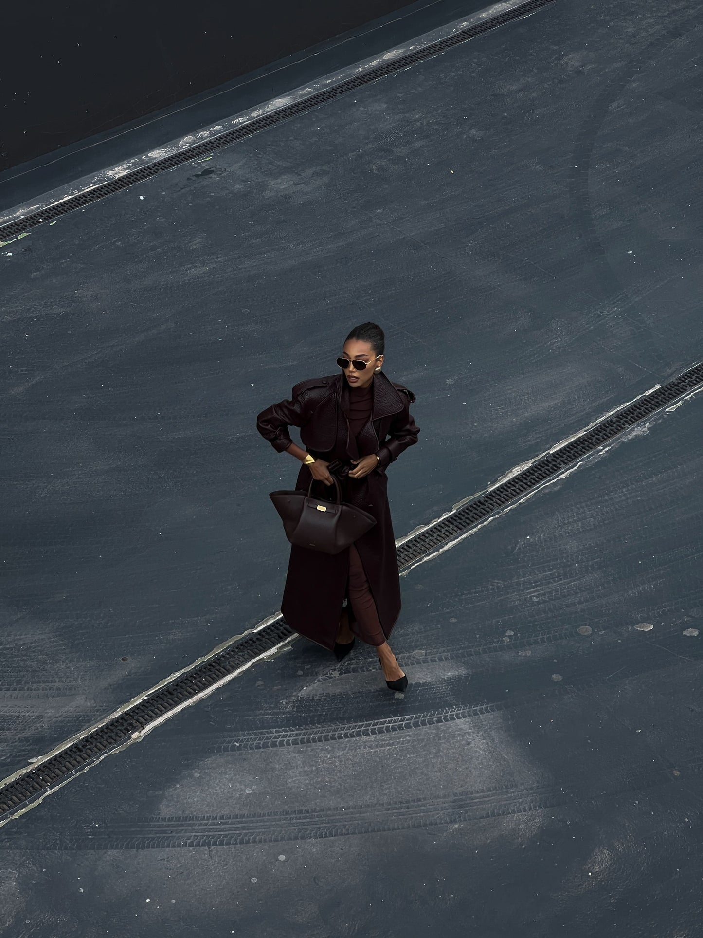 Dark Brown Textured Trench Coat