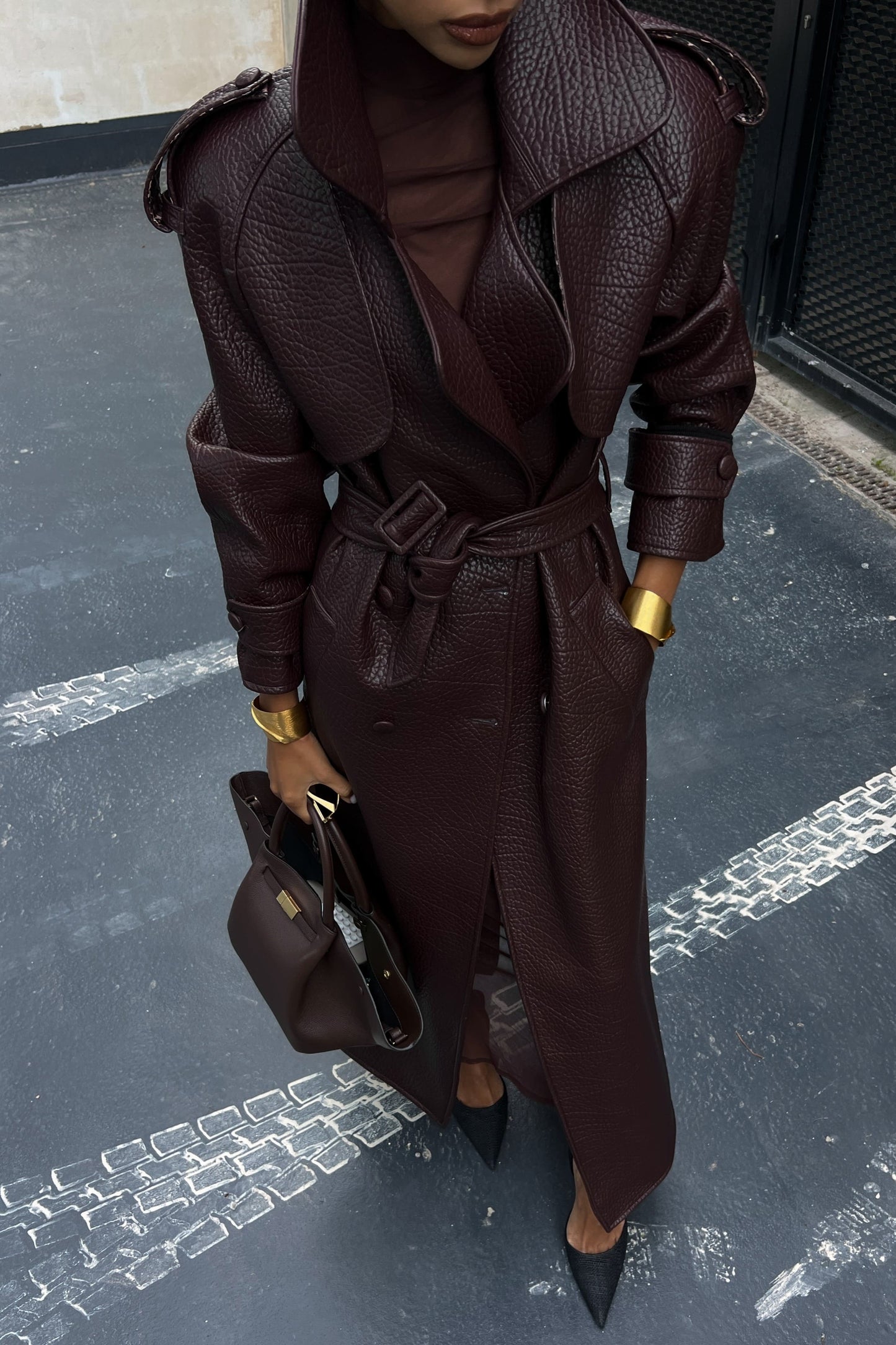 Dark Brown Textured Trench Coat