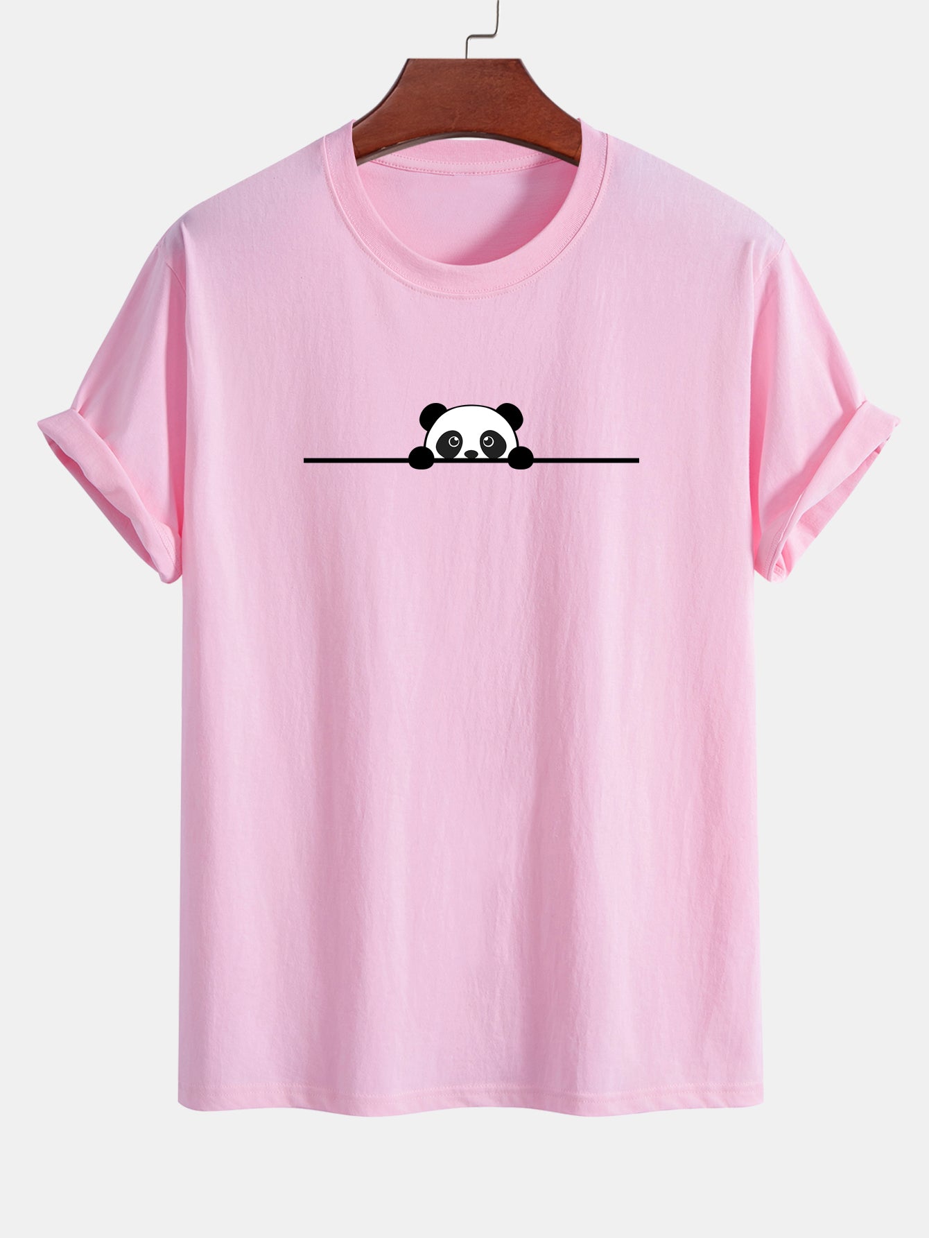 Regular Fit Peeking Panda Print Cotton T-Shirt