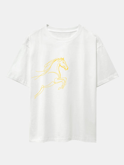 Relax Fit Year of the Horse Print Cotton T-Shirt