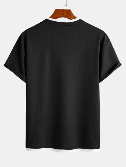 Relax Fit 2 In 1 Notched Collar Waffle T-Shirt