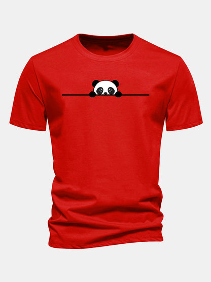 Regular Fit Peeking Panda Print Cotton T-Shirt
