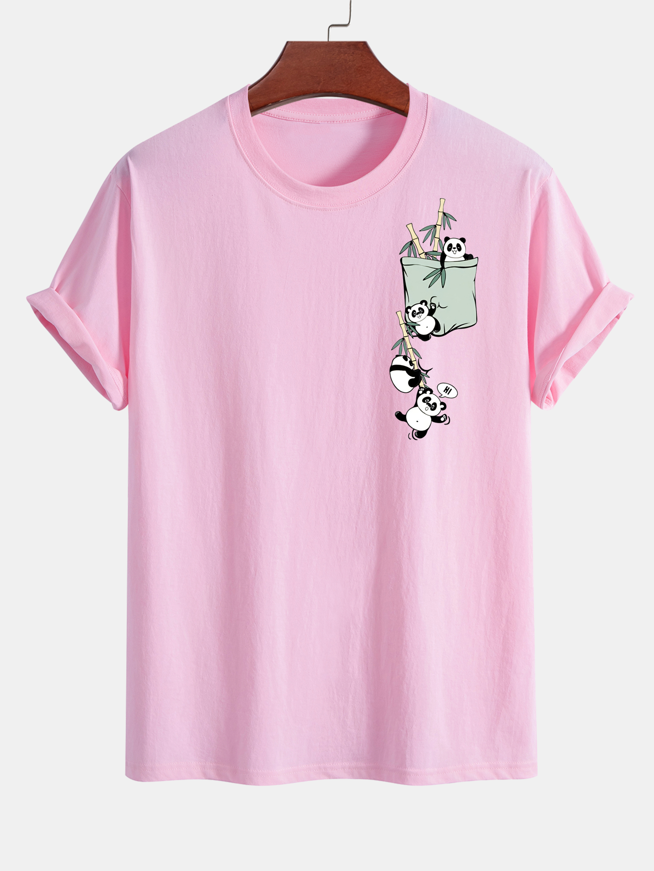 Regular Fit Pocket Panda Print Cotton T-Shirt