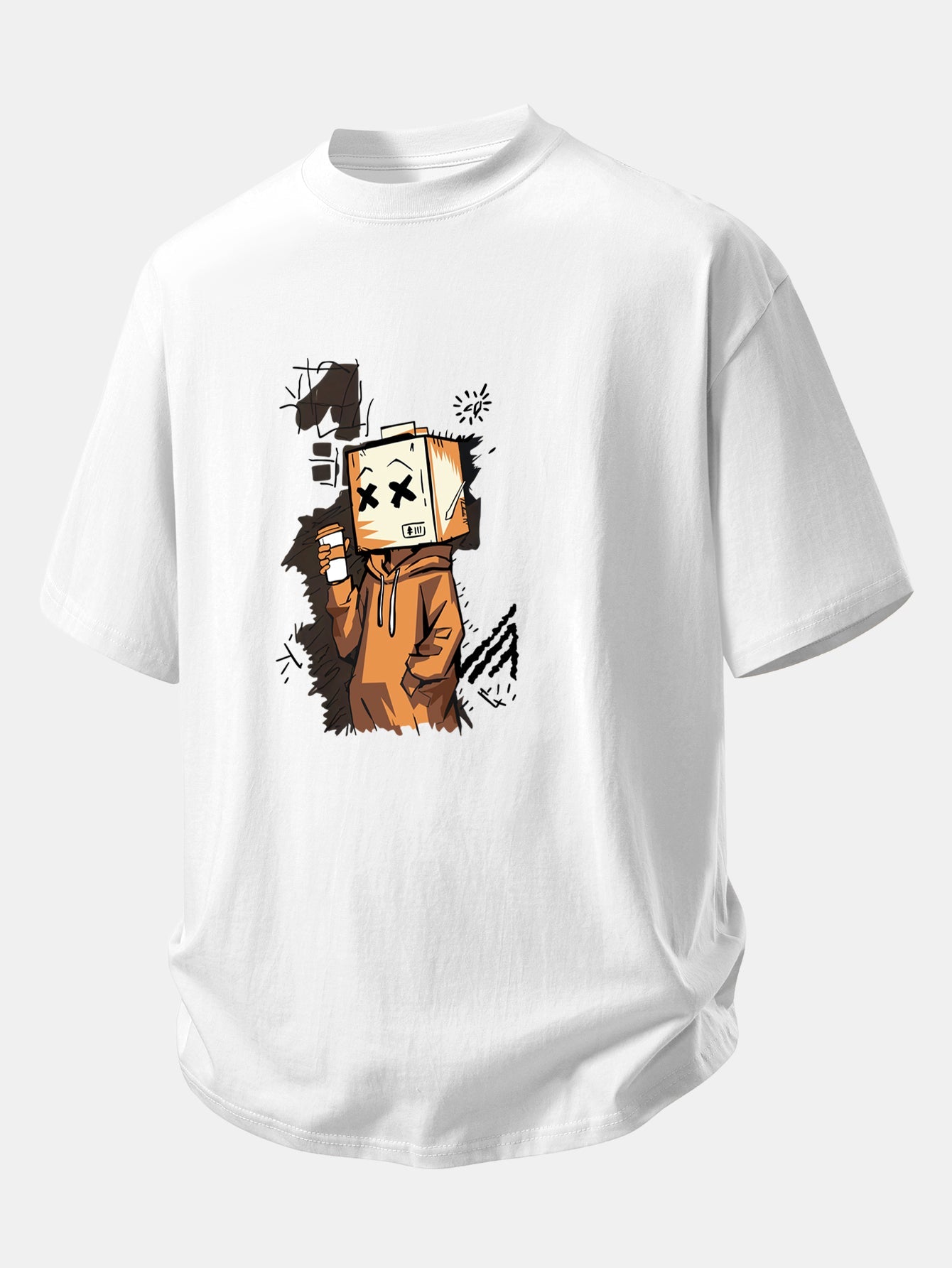 Relax Fit Cartoon Box Head Print Cotton T-Shirt
