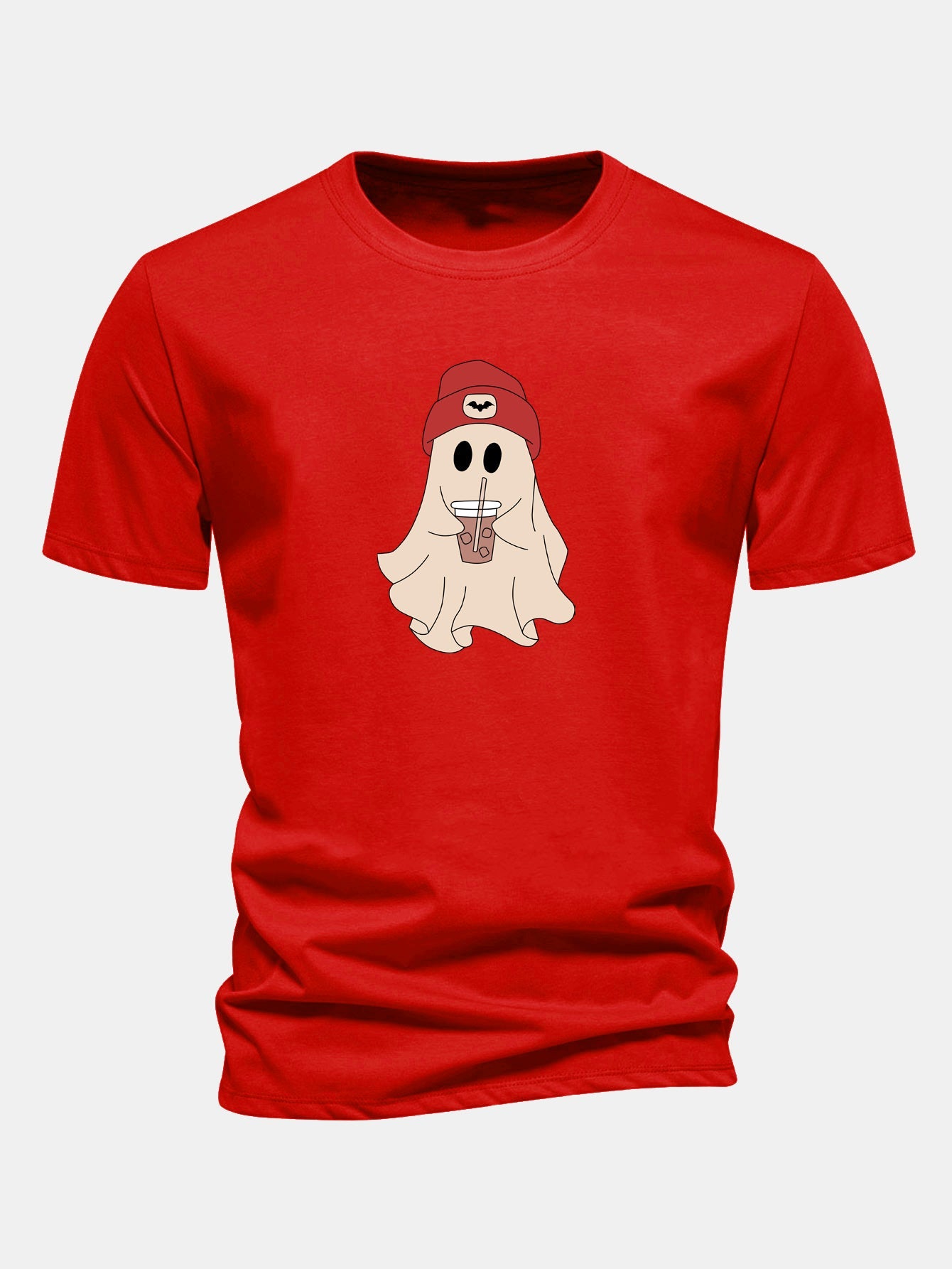 Regular Fit Red Hat Ghost Print Cotton T-Shirt