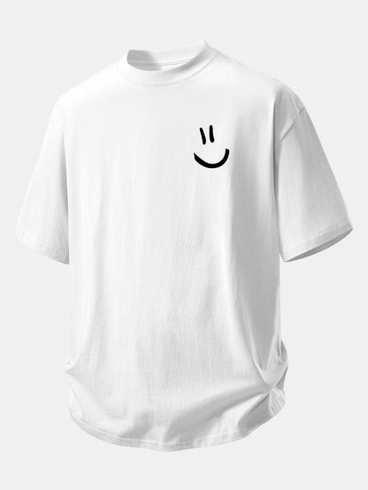 Relax Fit Smiley Face Print Cotton T-Shirt