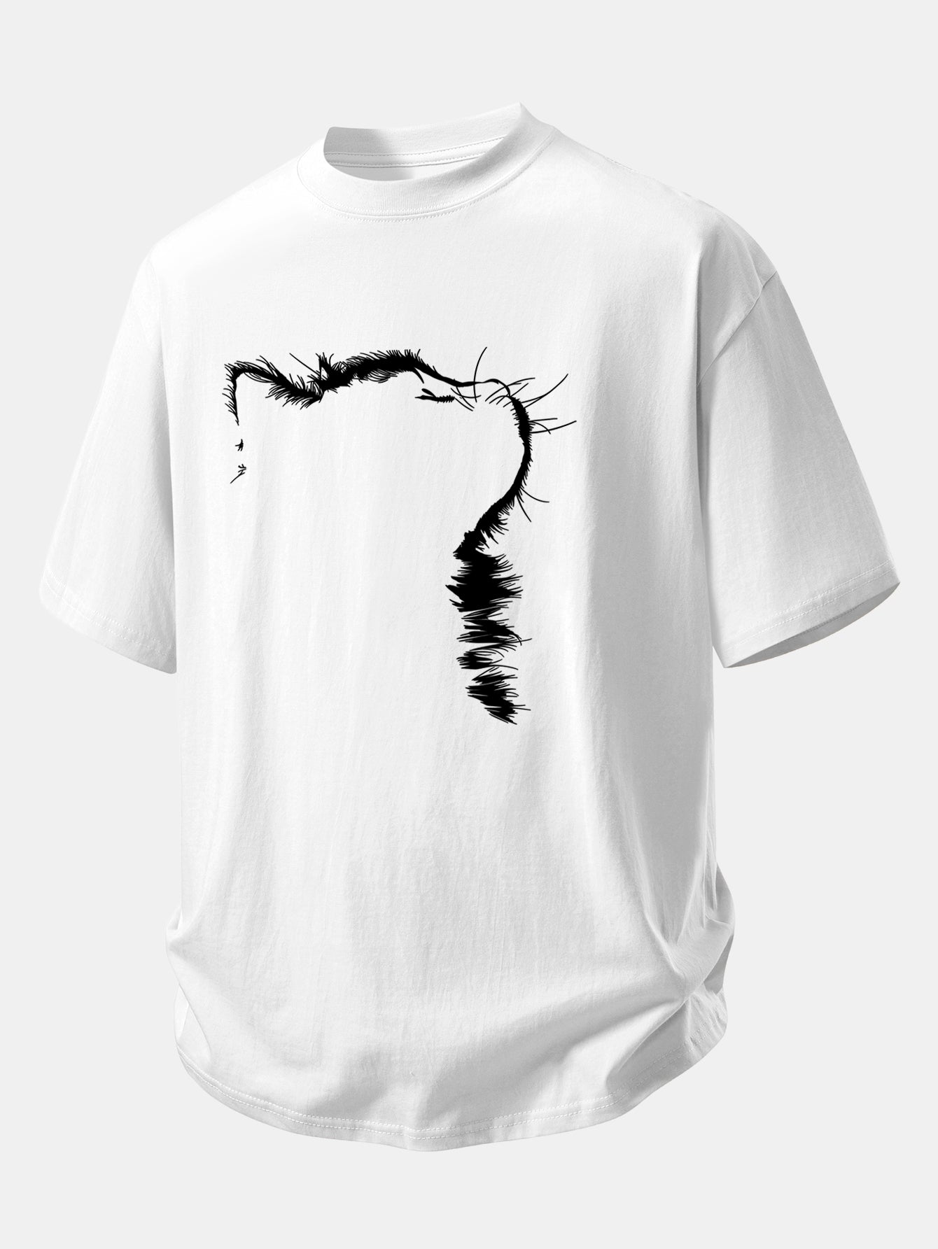 Relax Fit Outline Cat Print Cotton T-Shirt