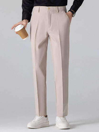 Short Sleeve Linen Look Stand Collar Shirt & Slim Fit Tapered Trousers