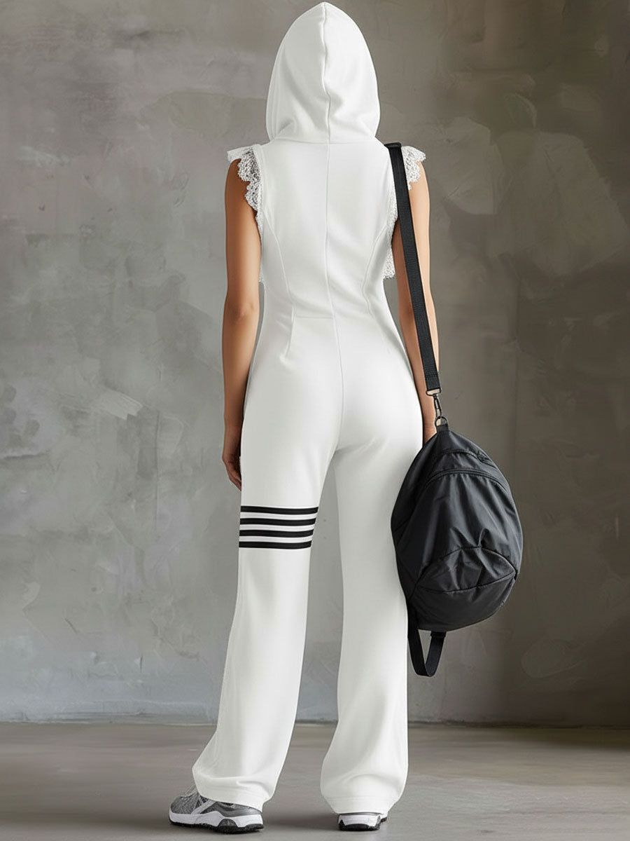 Giada Retro Hooded Striped Sleeveless Jumpsuit