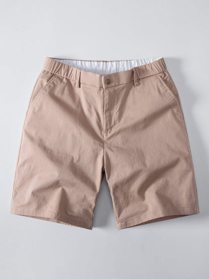 Contrast Trim Textured Zipper Knit Polo & Elastic Waist Chino Shorts