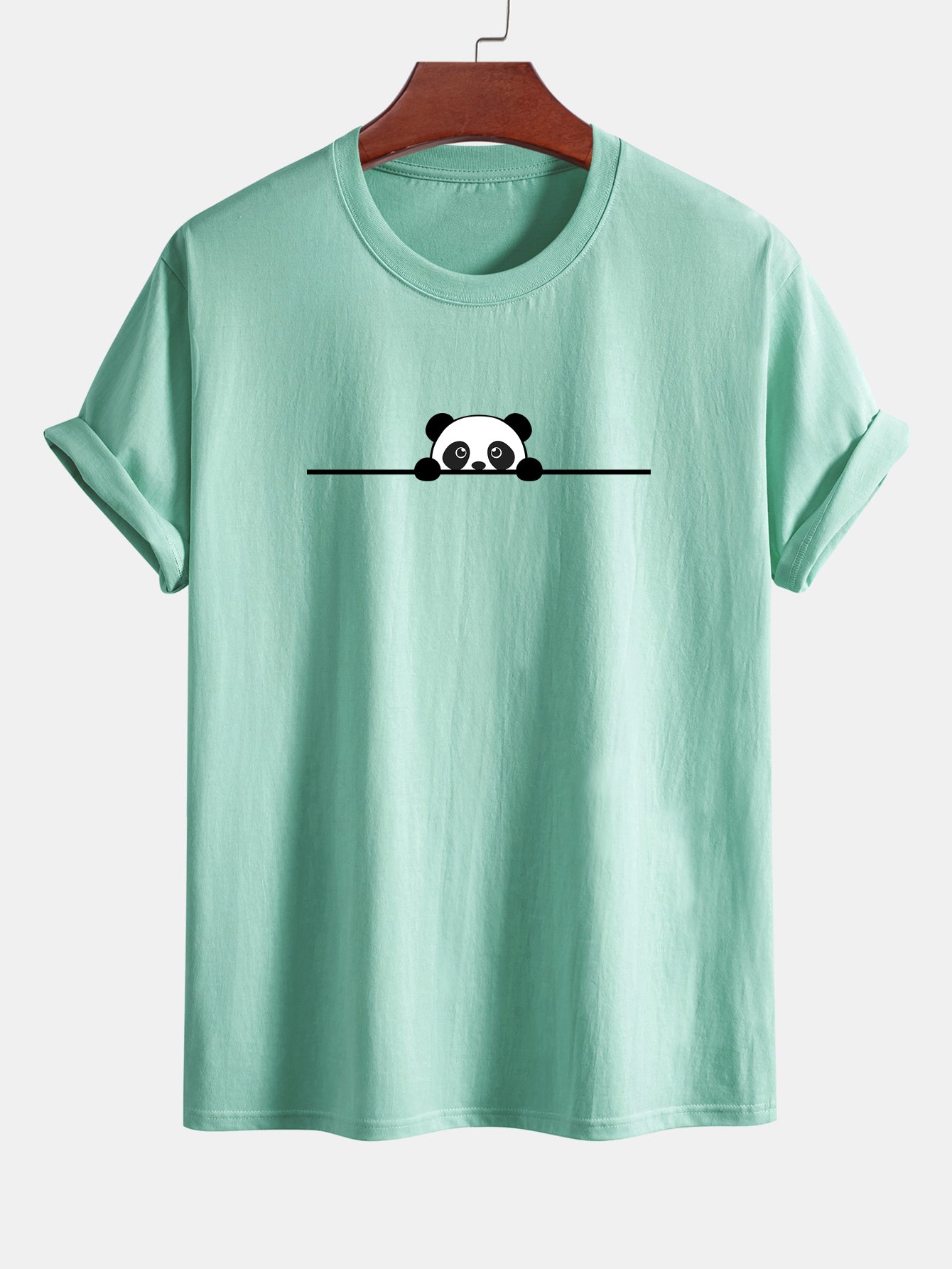 Regular Fit Peeking Panda Print Cotton T-Shirt