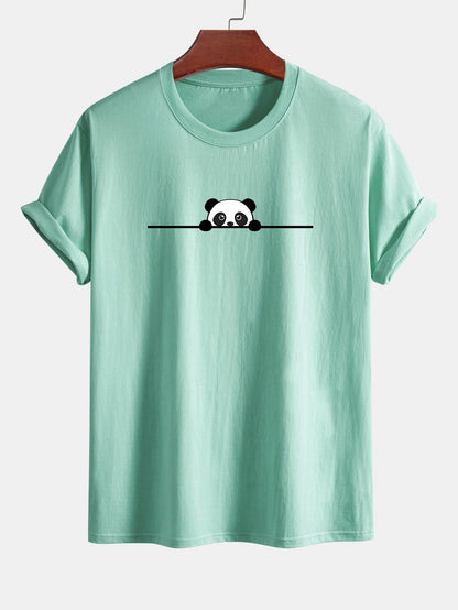 Regular Fit Peeking Panda Print Cotton T-Shirt