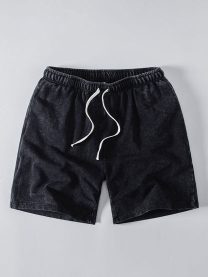 Washed Distressed Drop Shoulder Oversize T-Shirt & Drawstring Shorts