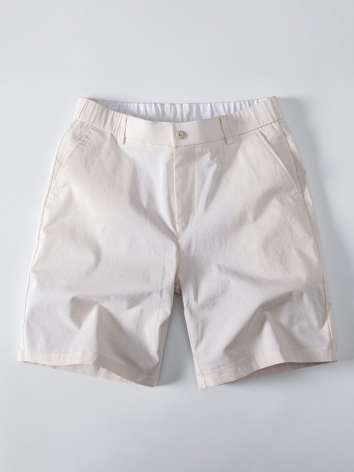 Contrast Trim Ribbed Johnny Collar Knit Polo & Elastic Waist Chino Shorts