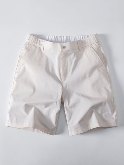 Contrast Trim Ribbed Johnny Collar Knit Polo & Elastic Waist Chino Shorts