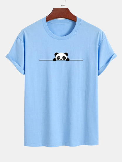 Regular Fit Peeking Panda Print Cotton T-Shirt