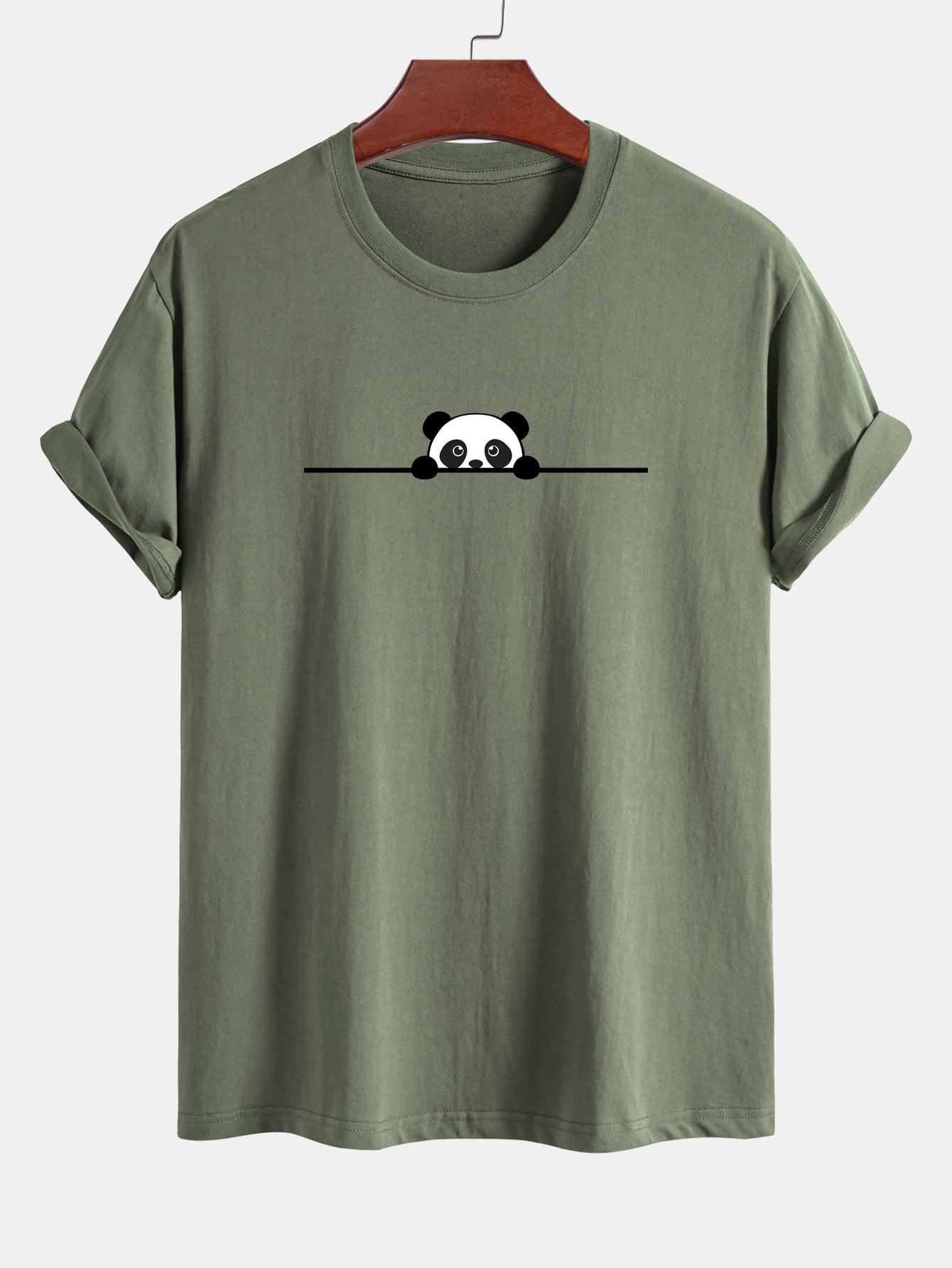 Regular Fit Peeking Panda Print Cotton T-Shirt