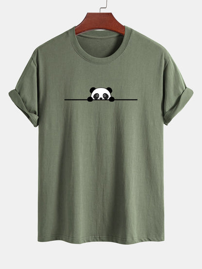 Regular Fit Peeking Panda Print Cotton T-Shirt