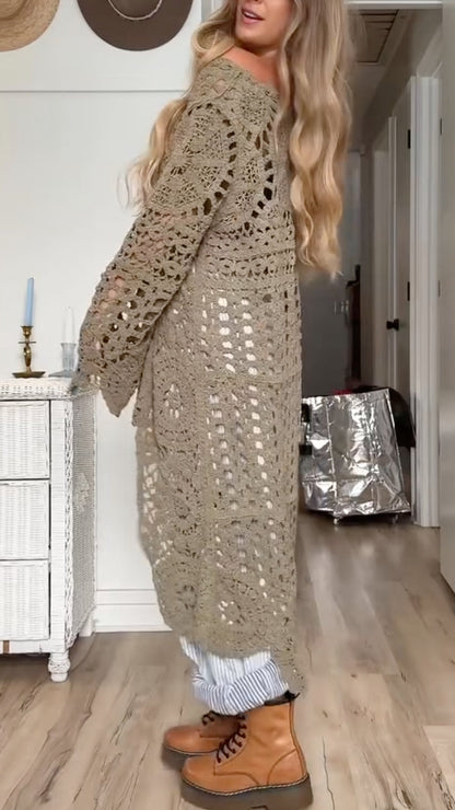 Top casual lungo da donna con scollo rotondo e dettagli traforati