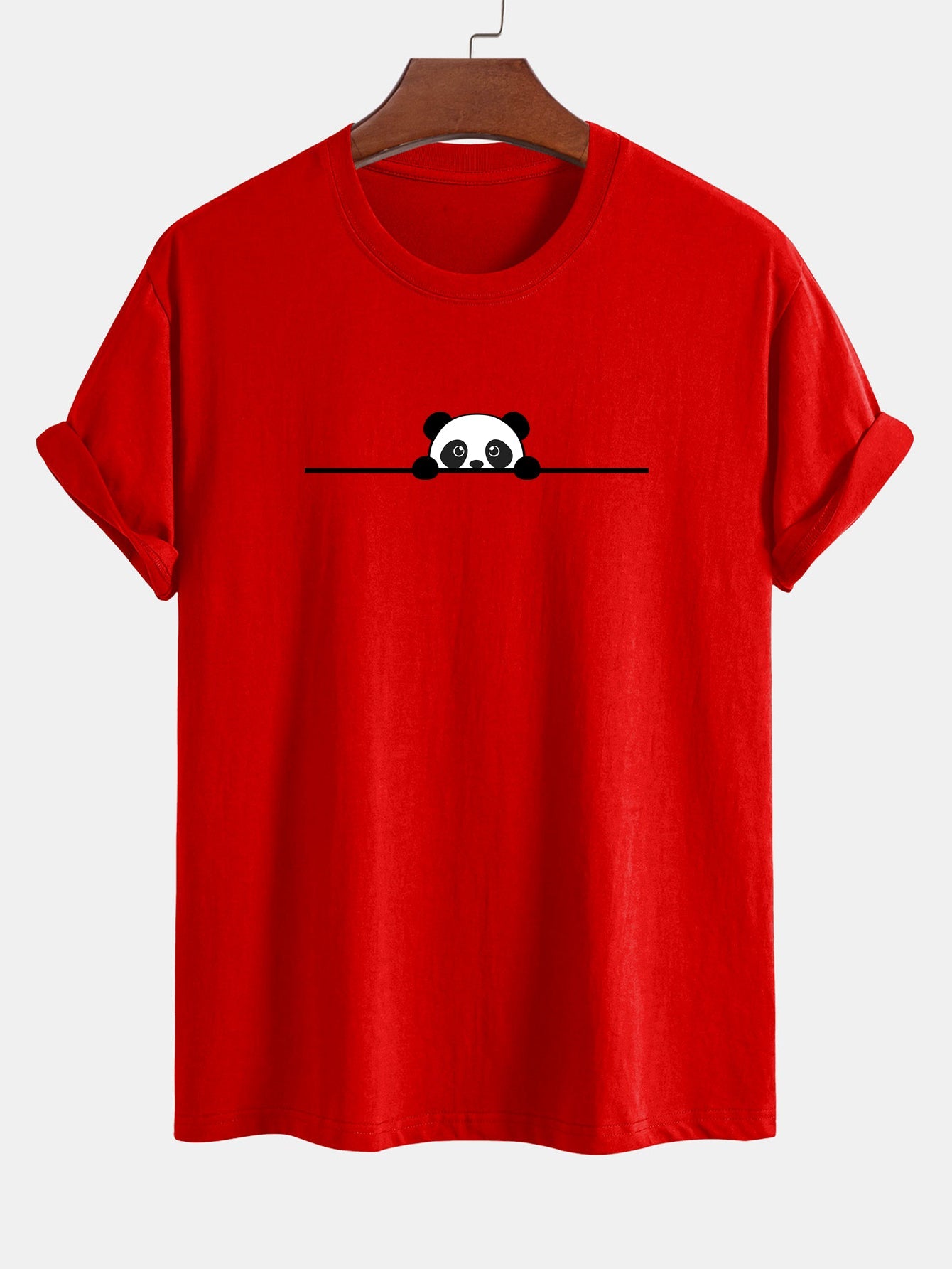 Regular Fit Peeking Panda Print Cotton T-Shirt