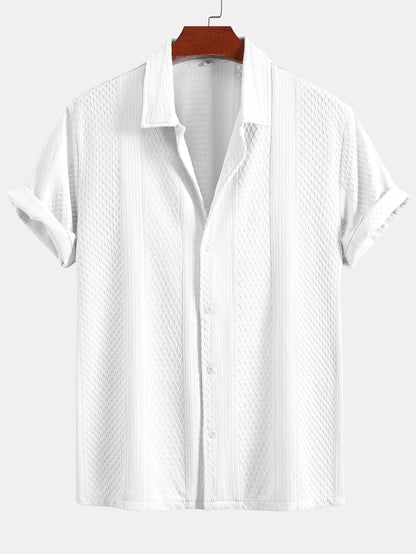 Geometric Jacquard Button Up Shirt & Crinkle Textured Straight Leg Pants