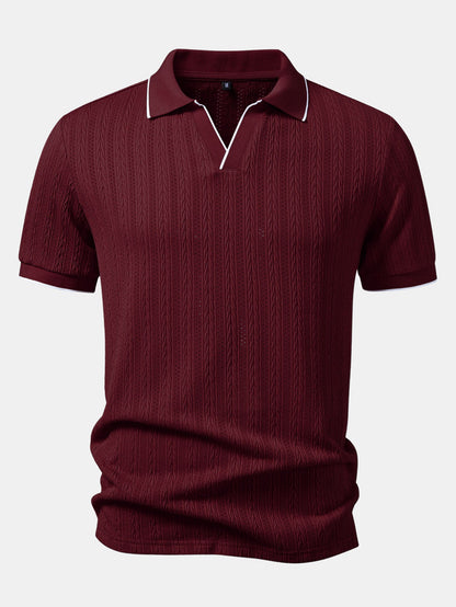Geometric Jacquard Johnny Collar Polo & Elastic Waist Chino Shorts