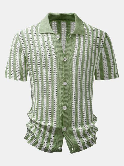 Striped Crochet Button Up Shirt