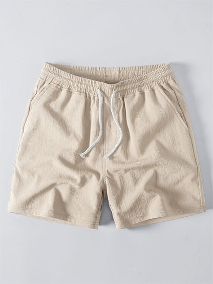 Geometric Jacquard Button Up Shirt & Crinkle Textured Drawstring 5" Shorts