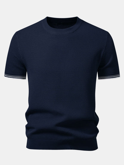 Contrast Stripe Trim Ribbed Knit T-Shirt