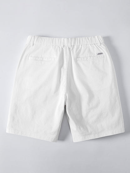 Contrast Trim Ribbed Johnny Collar Knit Polo & Elastic Waist Chino Shorts