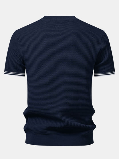 Contrast Stripe Trim Ribbed Knit T-Shirt