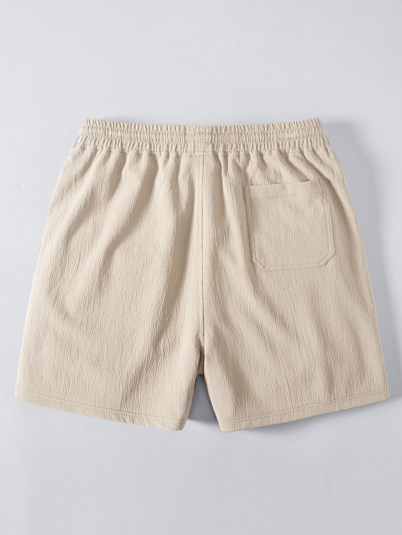 Geometric Jacquard Button Up Shirt & Crinkle Textured Drawstring 5" Shorts
