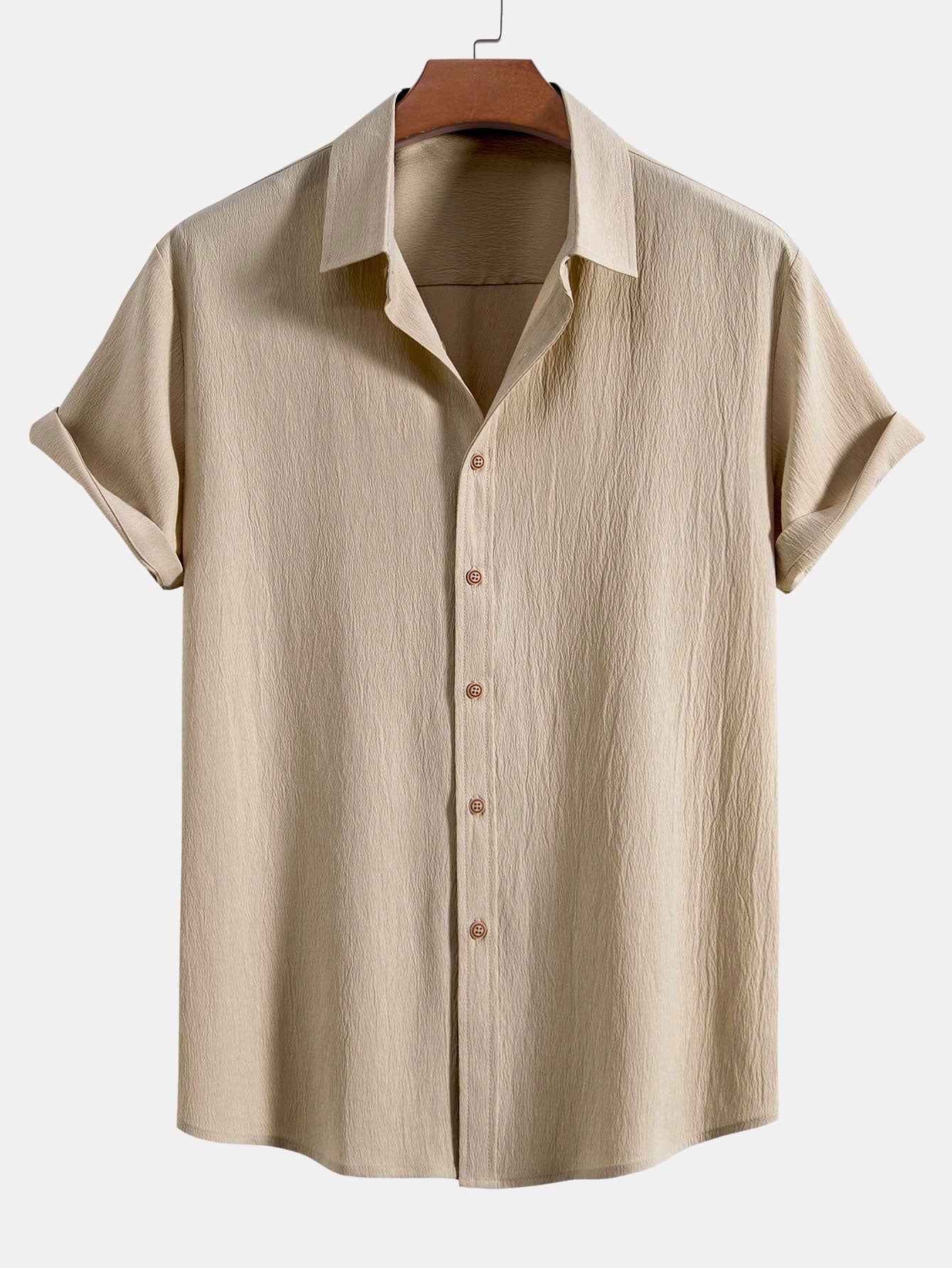 Crinkled Textured Button Up Shirt & Straight Leg Pants