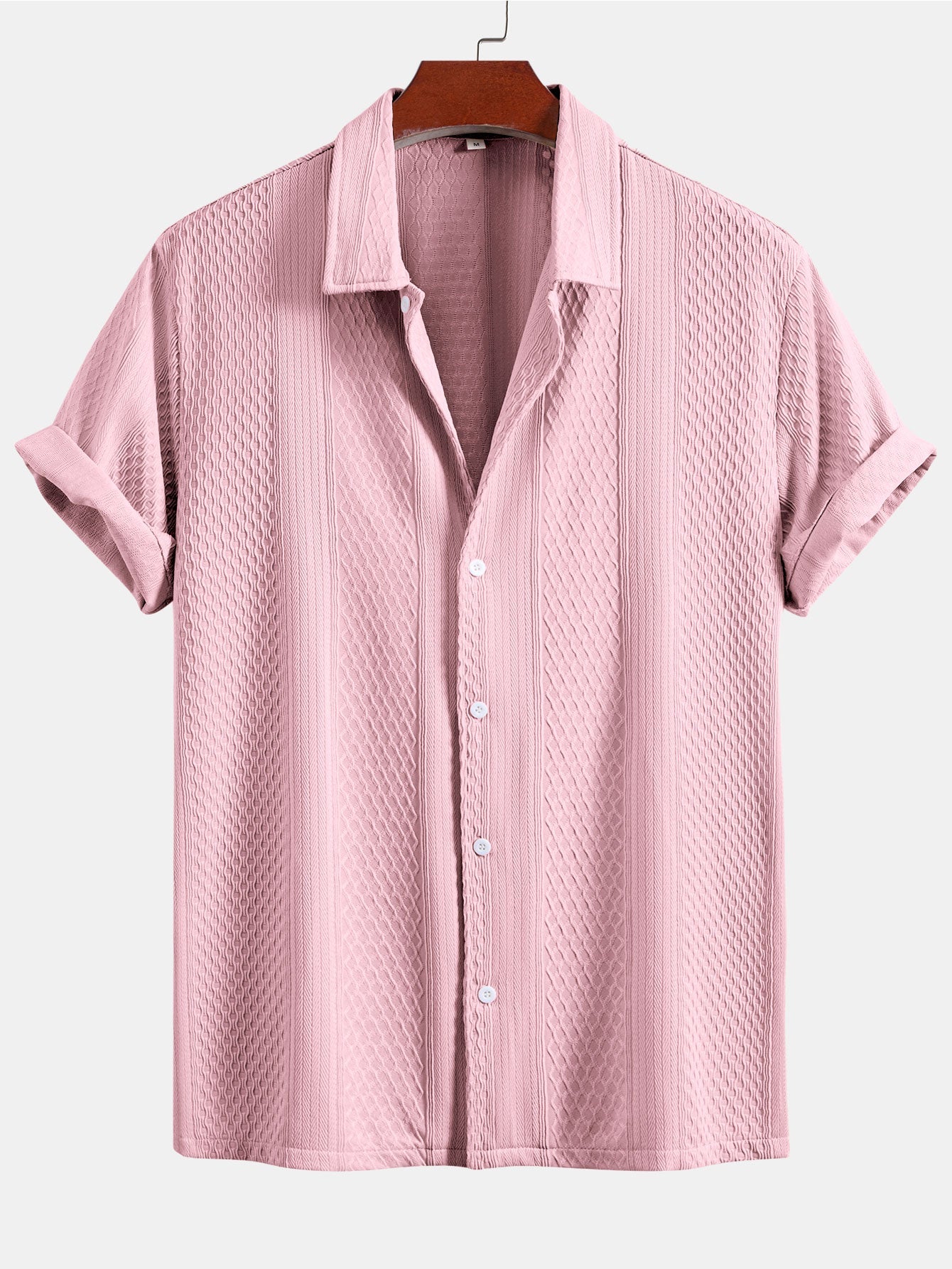 Geometric Jacquard Button Up Shirt & Crinkle Textured Straight Leg Pants