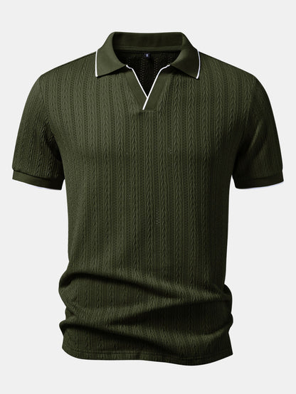 Geometric Jacquard Johnny Collar Polo & Elastic Waist Chino Shorts