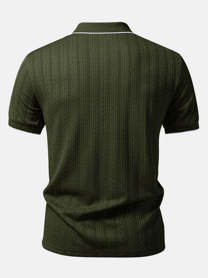 Geometric Jacquard Johnny Collar Polo & Elastic Waist Chino Shorts