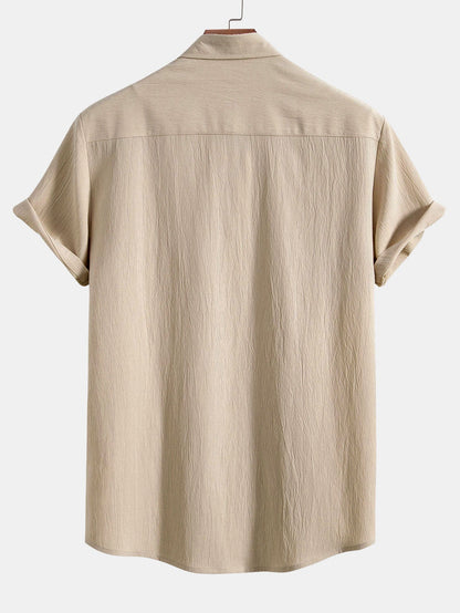 Crinkled Textured Button Up Shirt & Straight Leg Pants