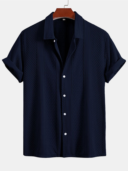 Geometric Jacquard Button Up Shirt & Crinkle Textured Straight Leg Pants