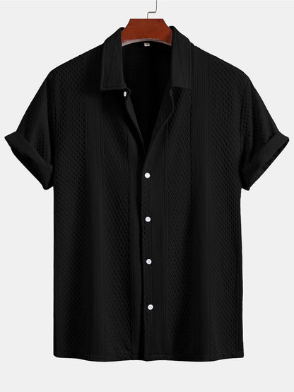 Geometric Jacquard Button Up Shirt & Crinkle Textured Straight Leg Pants