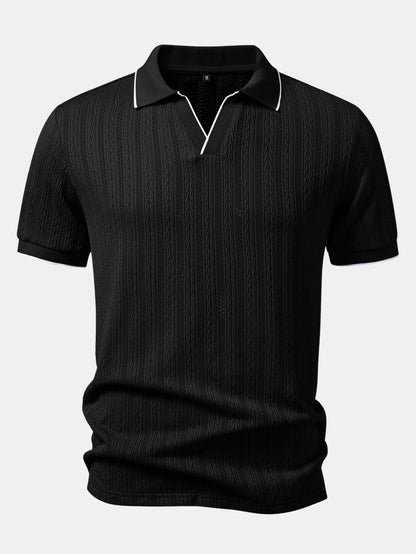 Geometric Jacquard Johnny Collar Polo & Elastic Waist Chino Shorts
