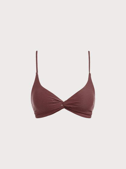 Brown Twist Backless Bikini Top