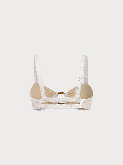 Ruched Floral Cutout Bikini Top