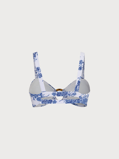 Ruched Cutout Floral Bikini Top