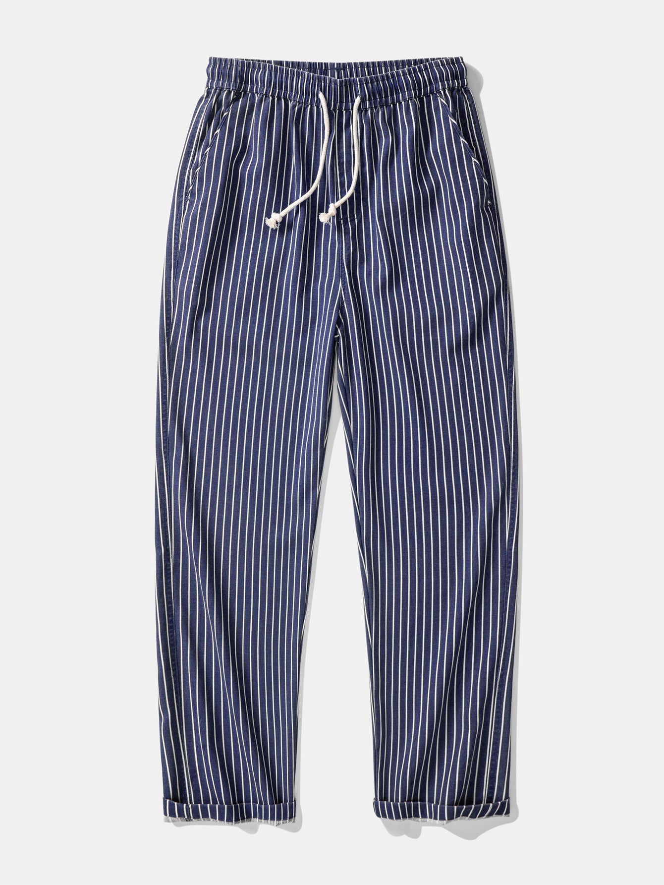 Linen Rayon Blend Button Up Shirt & Stripe Straight Leg Linen Pants