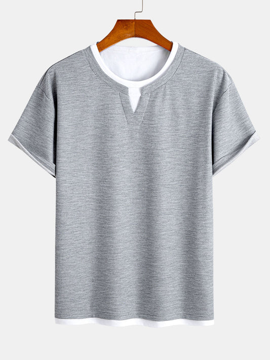 Relax Fit 2 In 1 Notched Collar Waffle T-Shirt