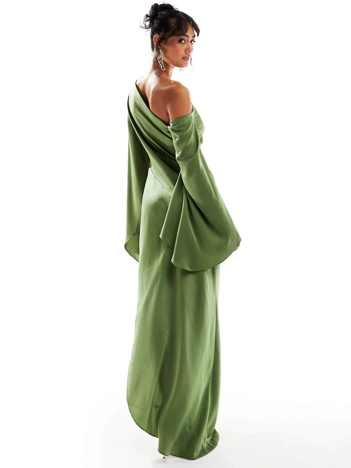 Asymmetrical Hem Satin Maxi Dress