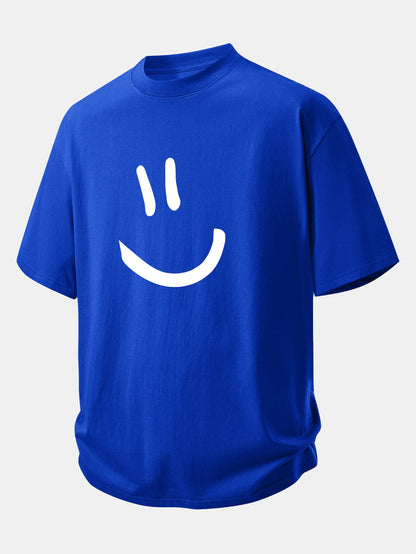 Relax Fit Smiley Face Print Cotton T-Shirt