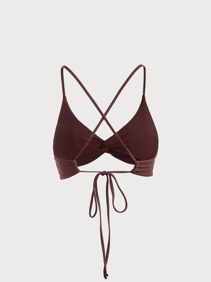 Brown Twist Backless Bikini Top