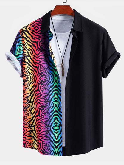 Tiger Patchwork Button Up Shirt & Swim Shorts
