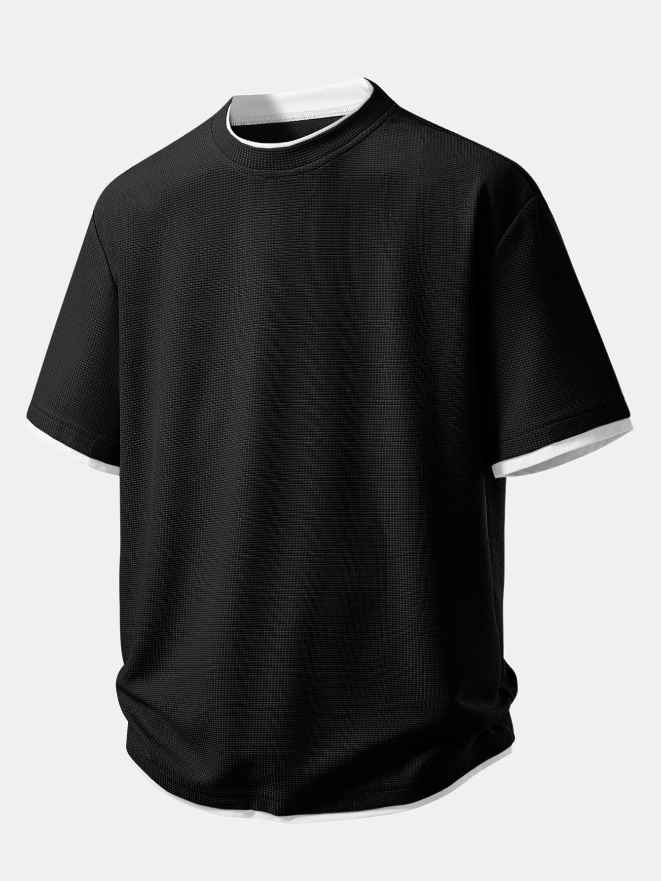 Relax Fit 2 In 1 Waffle Crew Collar T-Shirt